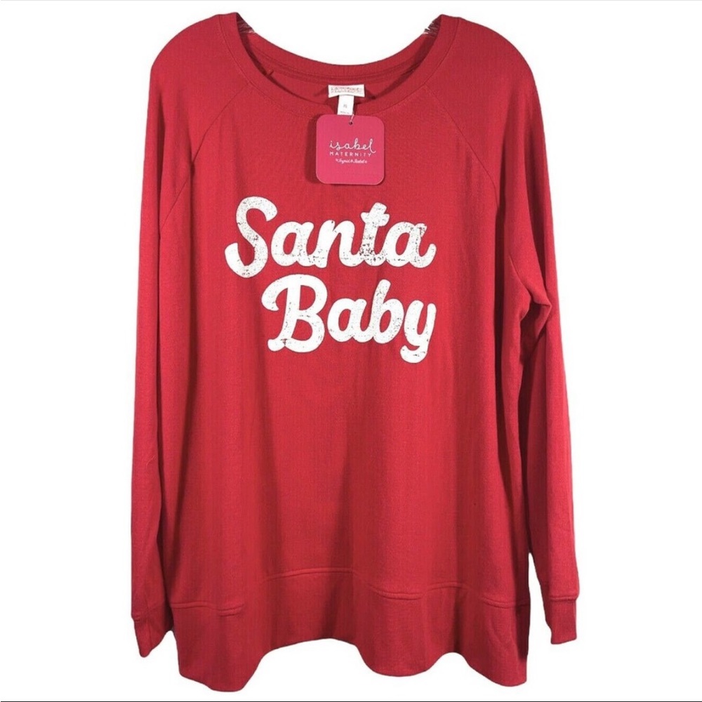 Isabel Maternity Womens Red Santa Baby Christmas Holiday Sweatshirt Tee Small